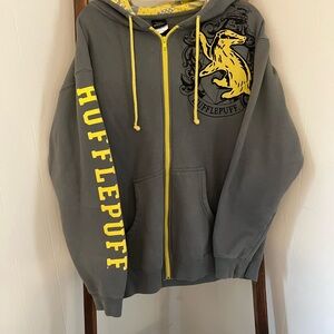 Hufflepuff Gray and Yellow Unisex Harry Potter Hoodie Zipup size Large